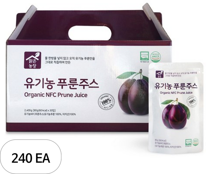 맑은농장 유기농 푸룬주스, 80g, 240개