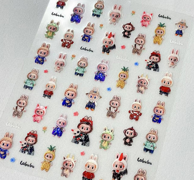 라부부 3D 엠보 캐릭터 네일 스티커, 1개