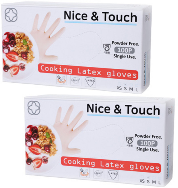 나이스앤터치 요리용 라텍스장갑 S 100개입 2개, 아이보리, L