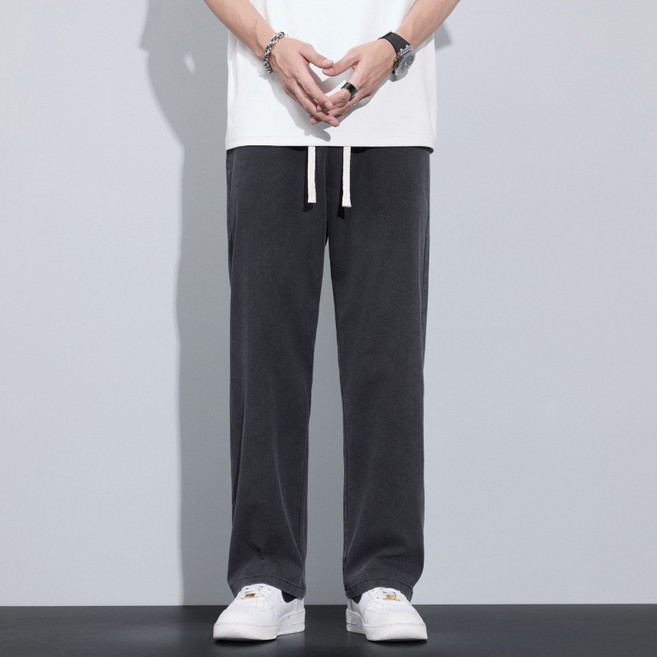 DAZHANGGUI 남자 봄 여름 와이드 슬랙스 밴딩 허리 스트레이트 팬츠