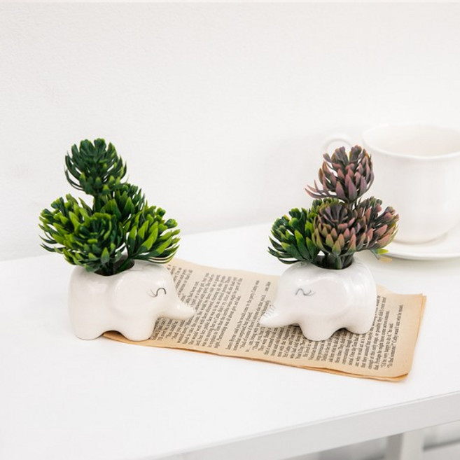 다육 조화 화분 벤바디스 코끼리 set 10cm 2컬러 인테리어 식물 테이블 장식 소품 꾸미기, 단품, 색상:연그린