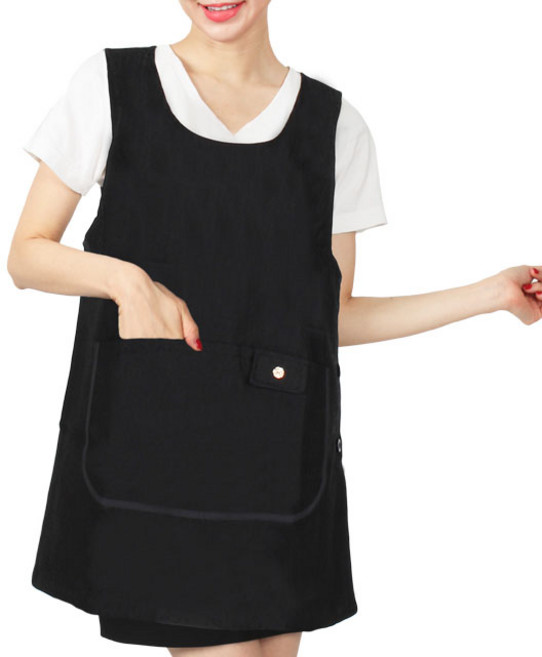 [ UAE339 ] 검정색/검은색/스판/라운드/가정용/요양보호사/요양원/간병인/양면/원피스/앞치마, 1개