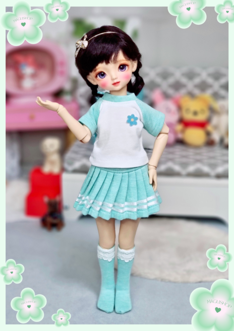 #도리스돌 30cm 옷( 데일리 3종세트(비비드 민트) )[마구샵]#구체관절인형#bjd#인형옷#유딩이#도리스돌#포켓돌, 1개