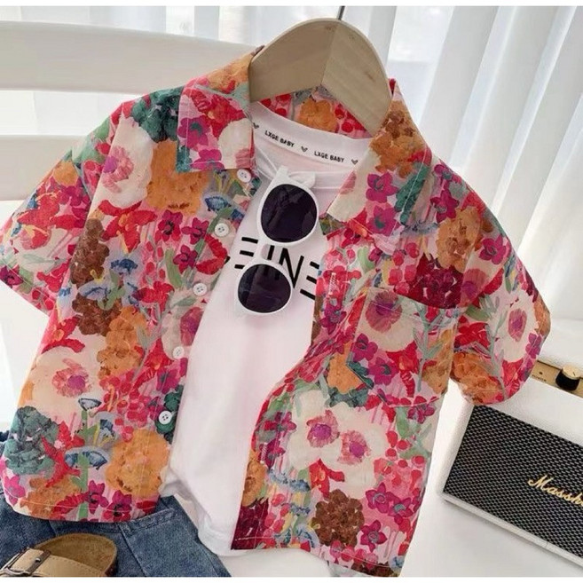 LXGE BABY 兒童滿版印花短袖襯衫