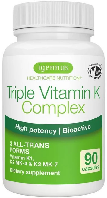 Igennus 고강도 트리플 비타민 K 복합체 2700mcg K1 및 K2(MK-4 MK-7) 1-a-Day 클린 라벨 고급 생체 활성 형태 뼈 심혈관 지원 비건, Igennus 고강도 트리플 비타민 K 복합체 2700, 1개, 90정 - 쿠팡