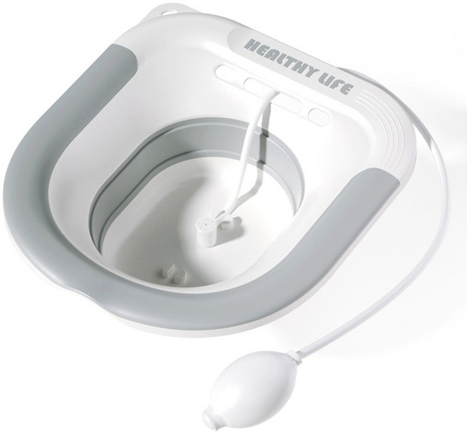 折疊可沖洗坐浴盆 按壓式出水 免電坐盆 免蹲浴盆 通用式馬桶坐浴盆 私密清潔坐浴盆【ZG0503】 約翰家庭百貨, 1個, 灰