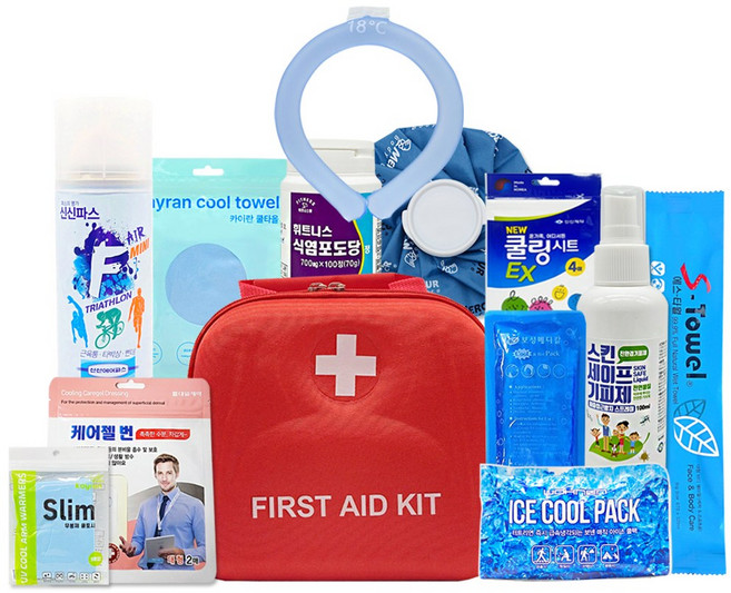 폭염 예방 응급 키트 여름 물품 온열 질환 무더위 여름 대비 폭염 응급 키트 비상 가방 10종 구성, 1개