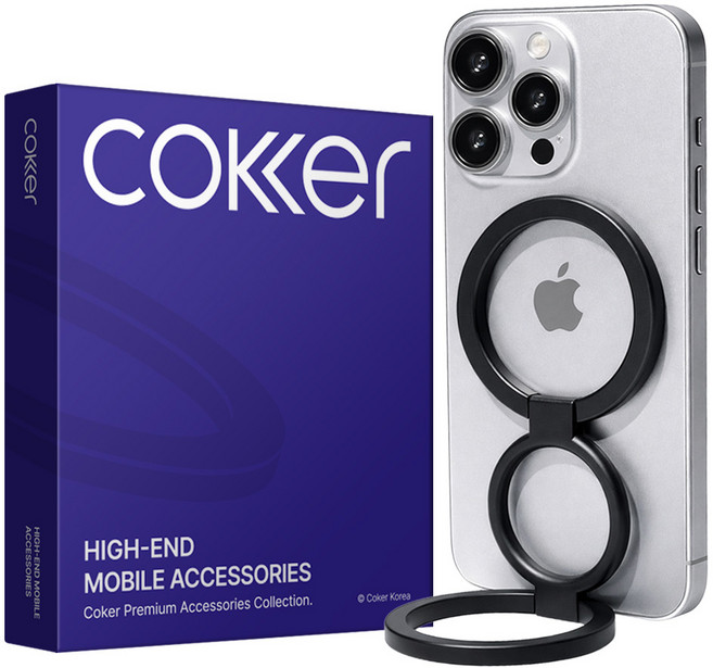 코커 절대고정 맥세이프 그립 톡홀더 양면자석 + 링추가, 1개, 블랙