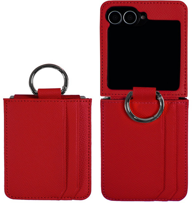 갤럭시 호환 Z플립5 가죽 케이스 힌지보호 카드수납 지갑 케이스