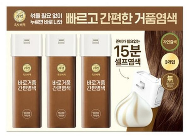 리엔 흑모비책 바로거품 염모제 - 자연갈색 80g x 3, 3개
