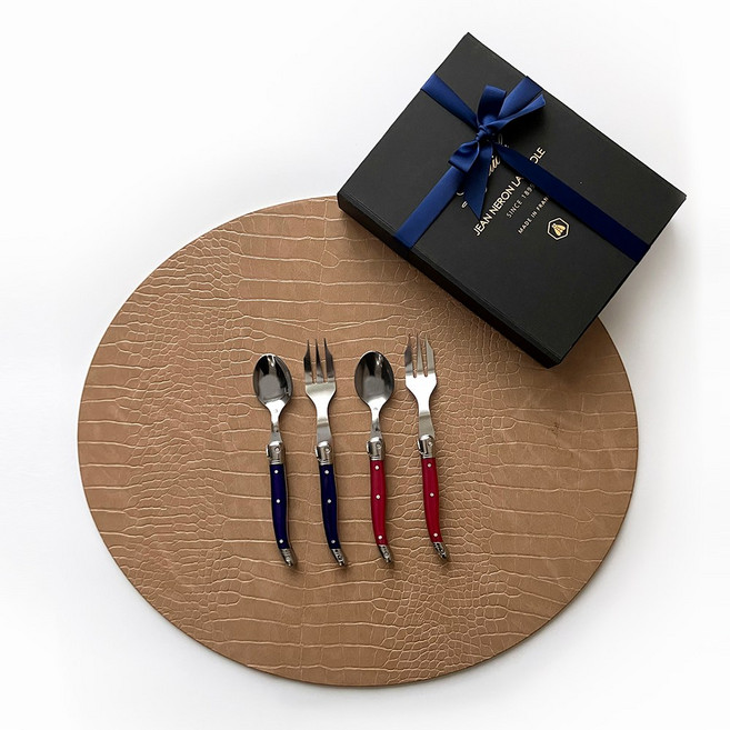 [선물포장] 장네론 라귀올 프렌치블루+로즈 티스픈 & 티포크 세트 4p, 단품, 1세트