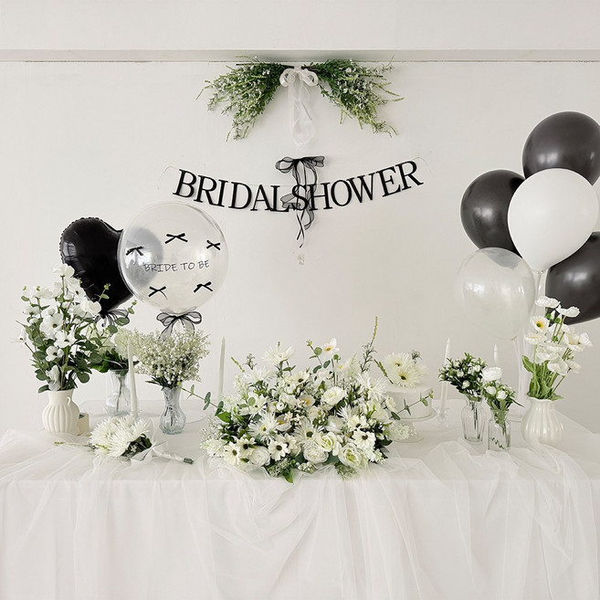 파티메이커스 리본포인트 브라이덜샤워 가랜드, 1개, 블랙/가랜드-풍선 풀세트