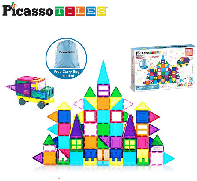 [피카소타일] 캐리백스타일 마그네틱 빌딩타일 101PCS세트_PC101 자동차블럭과 보관백포함 자석블럭 STEM블럭 호환블럭, 캐리백101, 1개