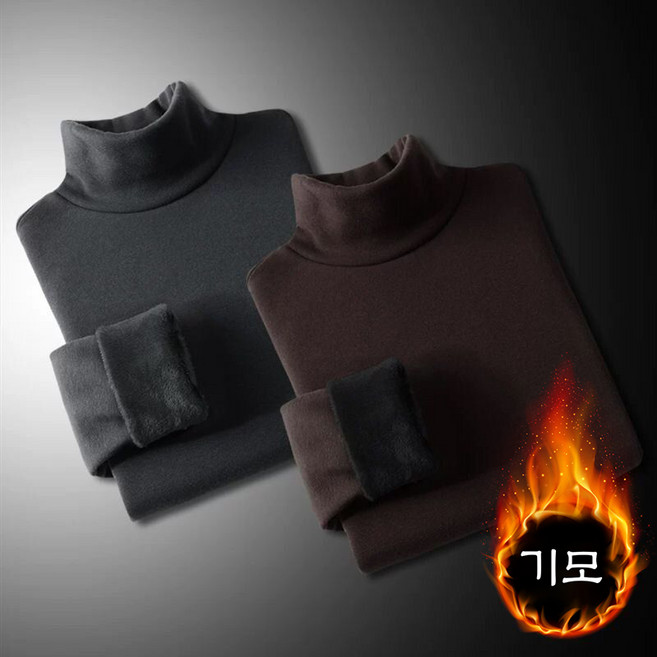 1+1 남성 기모 반폴라티 빅사이즈 남자 도톰 이너 긴팔 티셔츠 가을 겨울 남성용 목폴라 티셔츠 CJJ