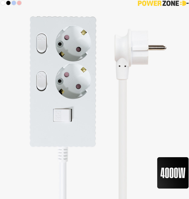 파워존 4000W 고용량 웨이브 개별스위치 2구 멀티탭 과부하차단 멀티콘센트 50cm 1.5m 3m 5m 7m, 개별스위치 2구1.5m 화이트, 1개