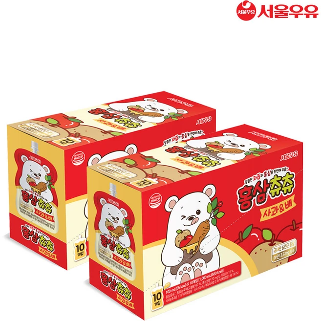 서울우유 홍삼츄츄 사과배 100ml, 20팩 - 쿠팡