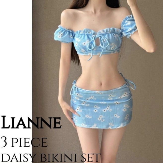 (균일가) 리앙느 3피스 비키니 세트, 데이지스카이 M (추가)