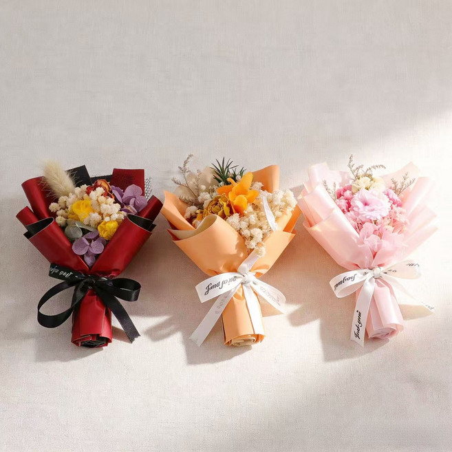 부착식 미니 조화 꽃다발 납골당 성묘용, 오렌지, 1개