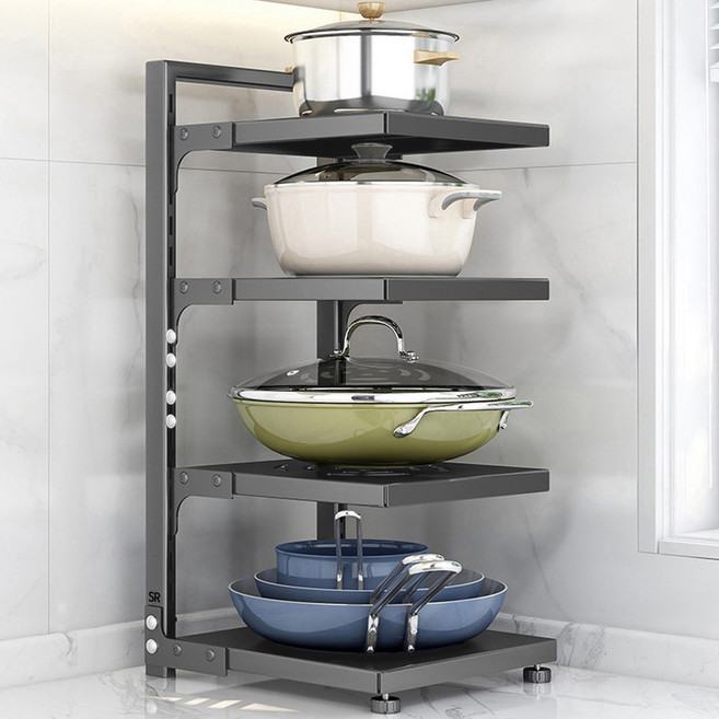 스텔라룸 높이조절 냄비 후라이팬 정리대 거치대, 그레이, 4단