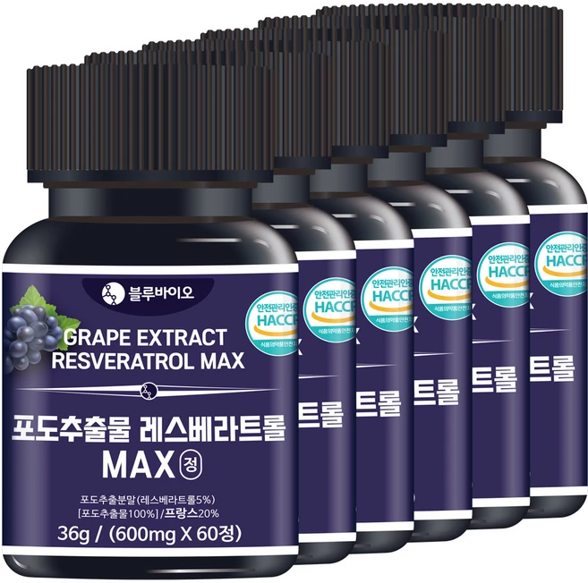 포도추출물 레스베라트롤 MAX 600mg, 6개, 60정 - 쿠팡