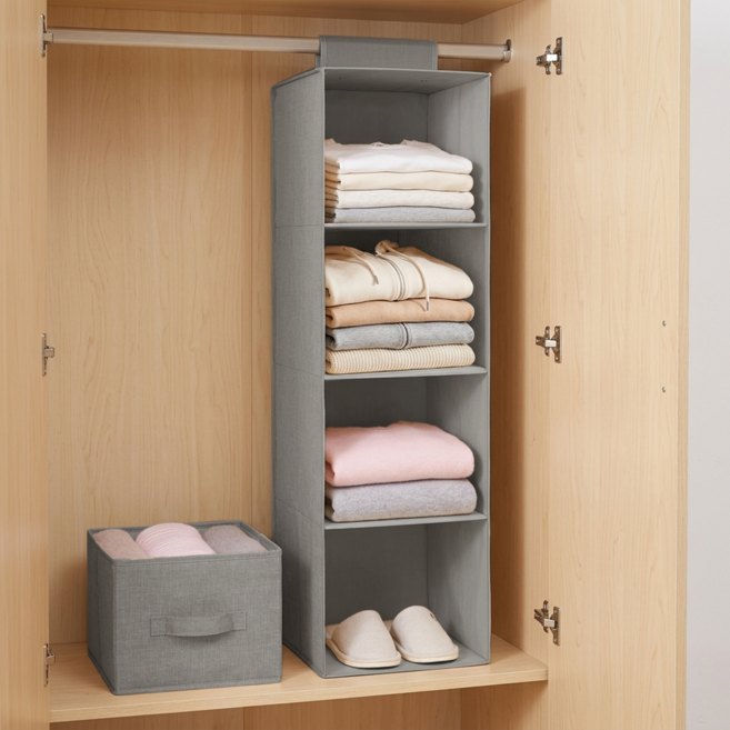 NINONLY 접이식 옷장 선반 서랍세트 공간절약 행잉오거나이저 수납 트레이 장롱 정리용품, 1개, 패브릭 그레이