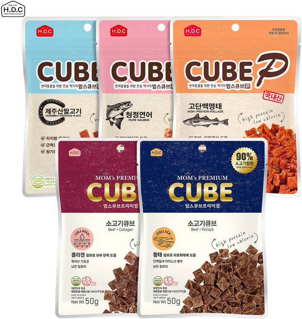 맘스큐브 5종콤보 명태 연어 말고기 소고기콜라겐 소고기황태