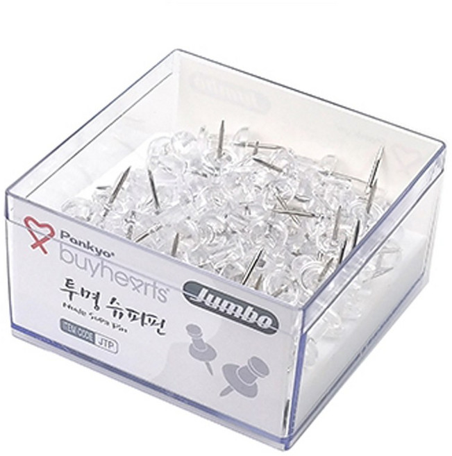 [오늘출고] 바이하츠 점보투명슈파핀 JTP/압핀/압정/앞핀/투명압핀/고정핀/클립/크립, 1통, 1통