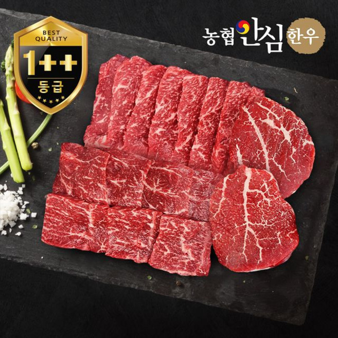 농협안심한우 1++ 프리미엄 구이모듬한판, 1개, 600g