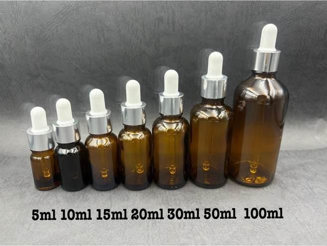 玻璃滴管瓶 精油瓶 試管瓶 香精瓶, 1個, 銀圈+白膠頭,100ml茶色玻璃