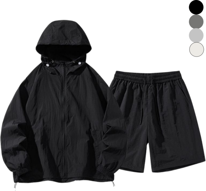 벨에라 빅사이즈 남녀공용 경량 트레이닝 운동복 바람막이 집업+반바지 세트