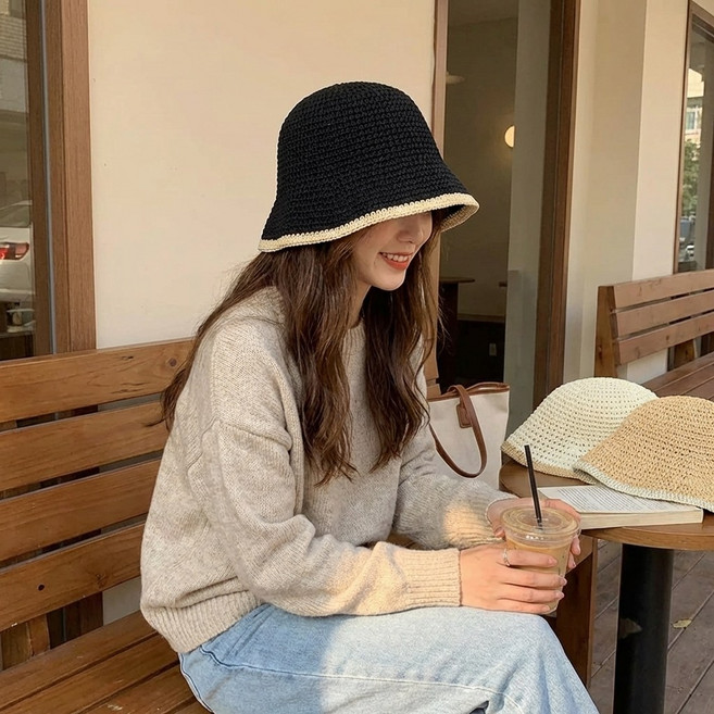여성 여름 니트 버킷햇 꾸안꾸룩