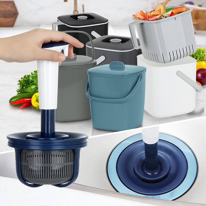 [킹스]음식물탈수기 싱크대거름망 마개 거름통 음식 배수구, 음식물쓰레기통 블랙