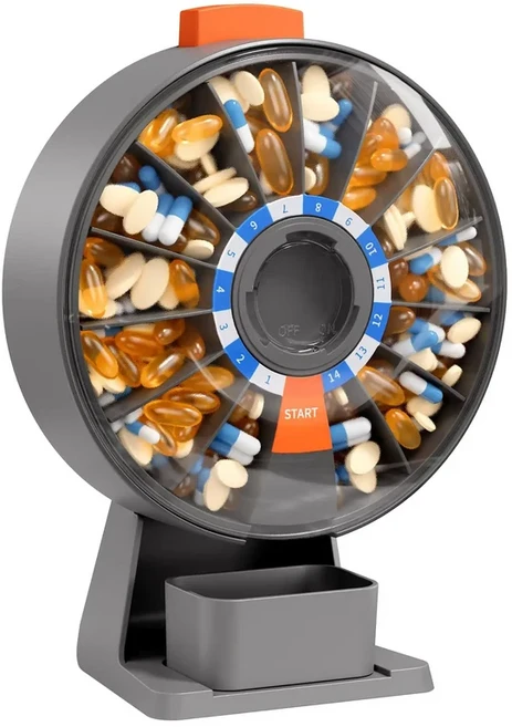 일일 약통 벽걸이 또는 스탠딩 사용이 가능한 대형 14일 푸시 버튼 디자인, 03 grey - 쿠팡