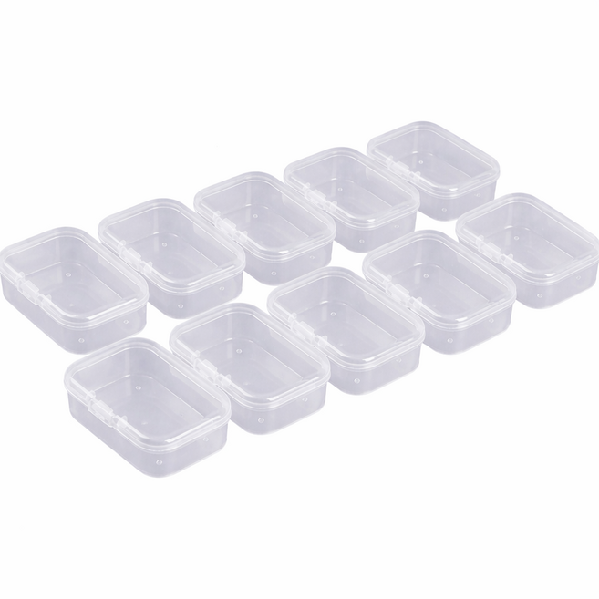 [비모어드] 10개 세트 다용도 미니 케이스 PP 플라스틱 5.5cm 4cm 2cm 악세사리 소품정리함 전자부품 피스 공구 탑로더 샘플 약통 수납 자구 씨앗 가차 스티커 보관함, 단일 사이즈 투명