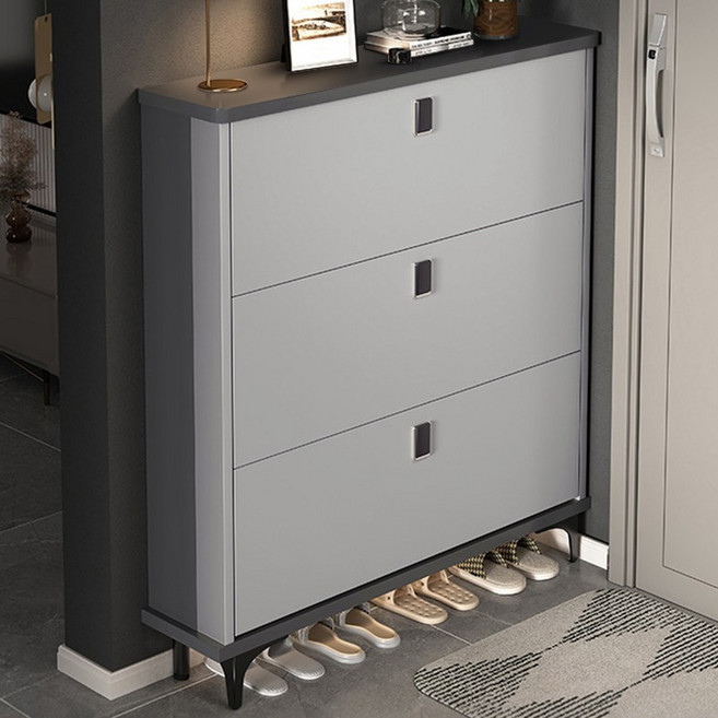 뷔이위이 신발장 정리대 초슬림 현관 틈새 수납장, 2단, 다크그레이-82CM