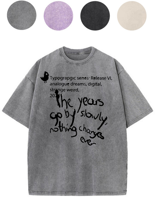 피그먼트 워싱 빈티지 순면100% 16수 손글씨 슬로우 타임 감성 레터링 반티오버핏 빅사이즈 S-5XL에이비씨홈