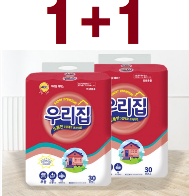 [1+1] 아리마켓 우리집 프리미엄 화장지, 2개, 30롤, 20m
