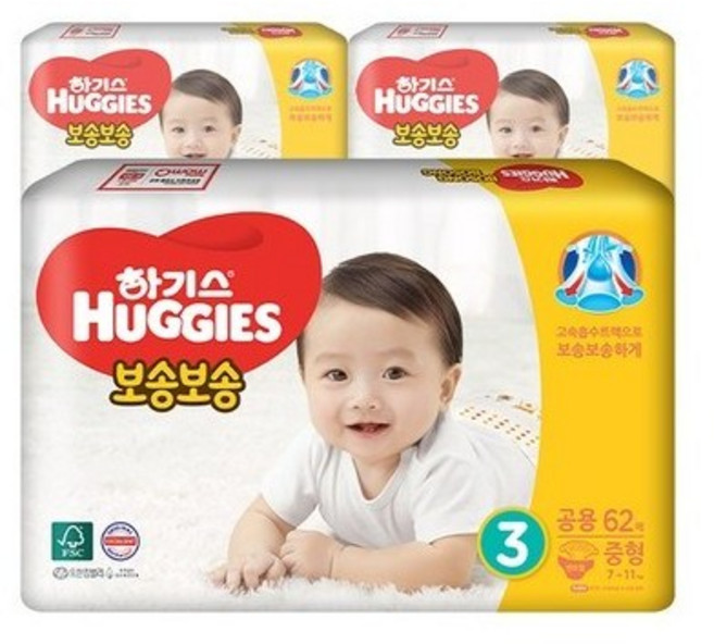 하기스 보송보송 밴드형 기저귀 남여공용 중형 3단계(7~11kg), 3단계, 180매