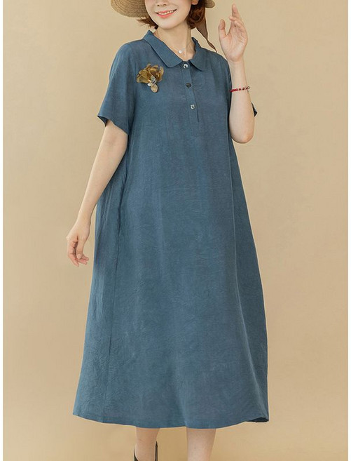 디얼마미 파란 인견 롱원피스 마담 미시 중년 여성 빅사이즈 40대 50대