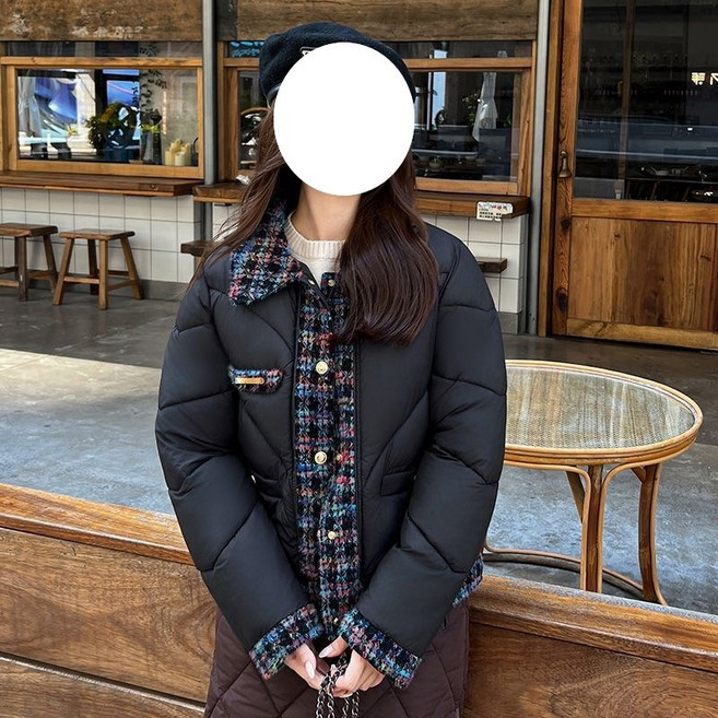 쌍천 패딩숏패션녀 도톰한 패치워크 보온에 잘 어울리는 아우터 기질 겨울 패딩 W25121207