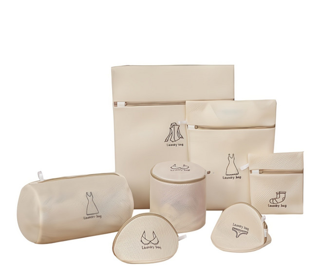 이중 매쉬 세탁망 7종 세트, 베이지, 1세트