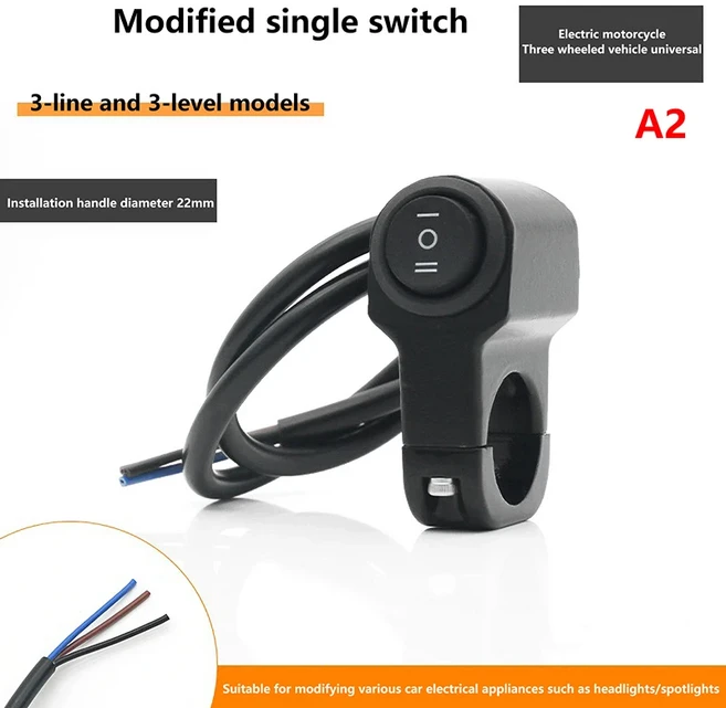오토바이 핸들바 1/2 기어 ON 3방향 모터 컨트롤 스포트라이트 OFF 스위치 범용 라이트 주행등 도구 미니, A2