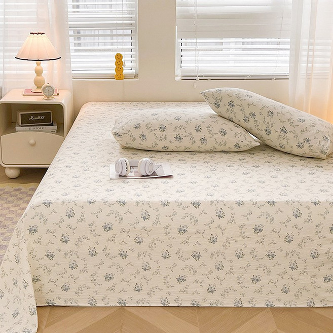 여름용 워셔블 크림 플로럴 스타일 이중 거즈 침대 시트 3종 세트 워셔블 코튼 침대 시트 이불 기숙사용