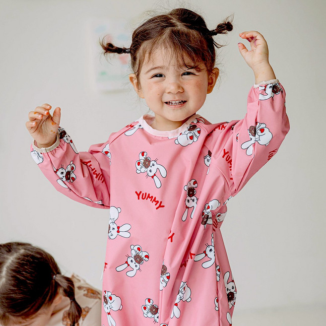 아이주 아기 유아 미술가운 촉감 놀이 전신 돌 어린이 모래놀이옷 갯벌체험 키즈 옷 방수, 도넛토끼