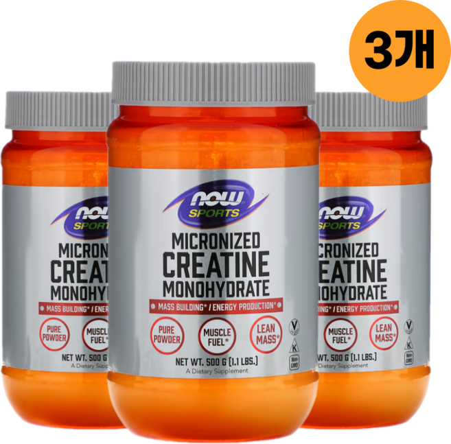 NOW Foods Sports 미분화 크레아틴 일수화물 1.1lbs(500g) x 3, 500g, 3개