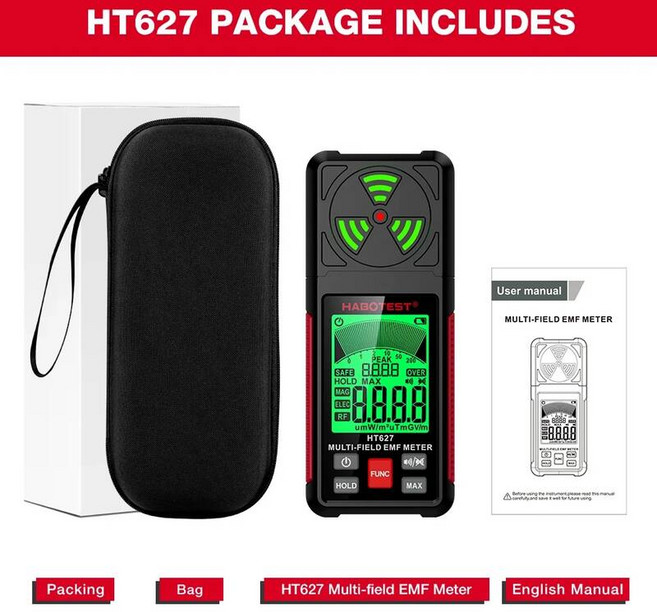 전자파측정기 디지털 측정 탐지기 HABOTEST HT627 EMF 미터 전자기 방사선 고스트 헌터 전문가용 자기 전기 RF 테스터 헌팅