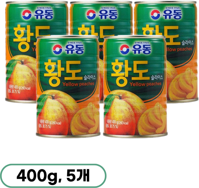 유동 황도 슬라이스 통조림, 5개, 400g