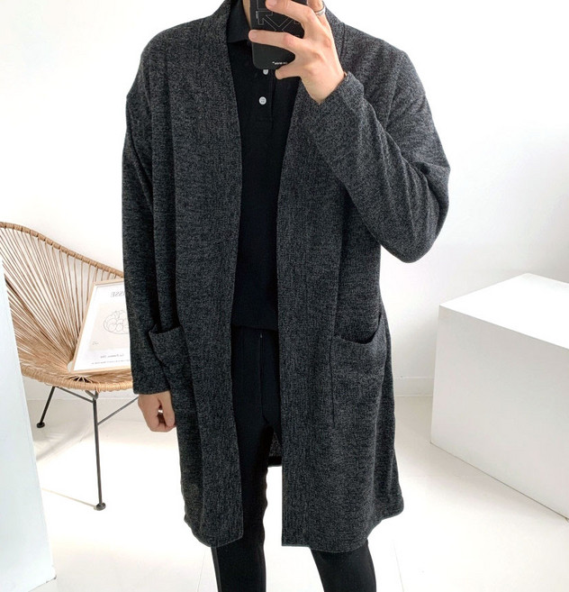 남자 가을 오버핏 숄카라 포켓 롱 노버튼 가디건(3color)