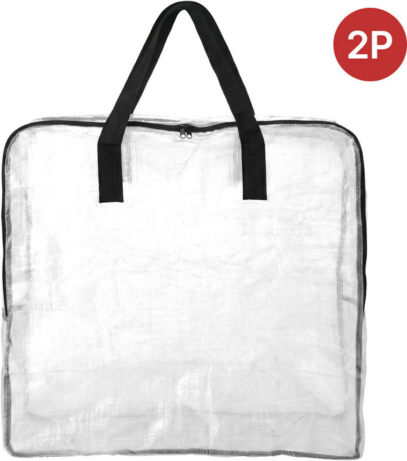 아모란나 특대형 투명 사각 타포린 이사가방 대형 수납가방 이불 정리 옷보관 여행 캠핑, 2개, 화이트