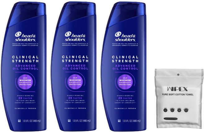 헤드앤숄더 클리니컬 스트렝스 어드밴스드 오일 컨트롤 샴푸 400ml 3개 + wipex 퓨어 소프트 코튼 타월 6개입
